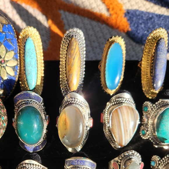 Tiger Eye with Silvertone Filigree Statement Ring - Elongated Size 8 +/- - Picture 5 of 13